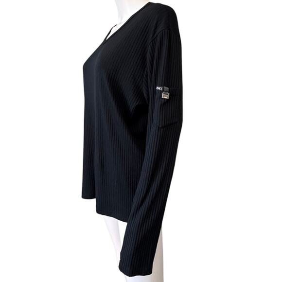 VERSACE JEANS COUTURE Women's Black V Neck Long Sleeve Ribbed Top Size XL - Picture 2 of 5